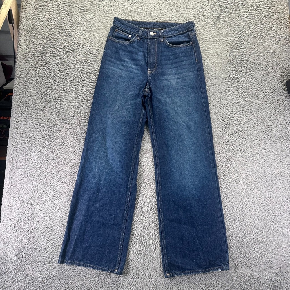 H&M &Denim Jeans Women's 6 Blue Cotton Wide-Leg Regular Fit Faded Streetwear